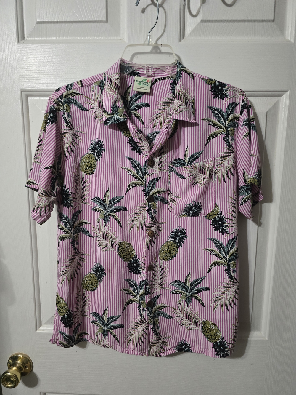 Pink Pineapple Print Short-Sleeve Camp Shirt
